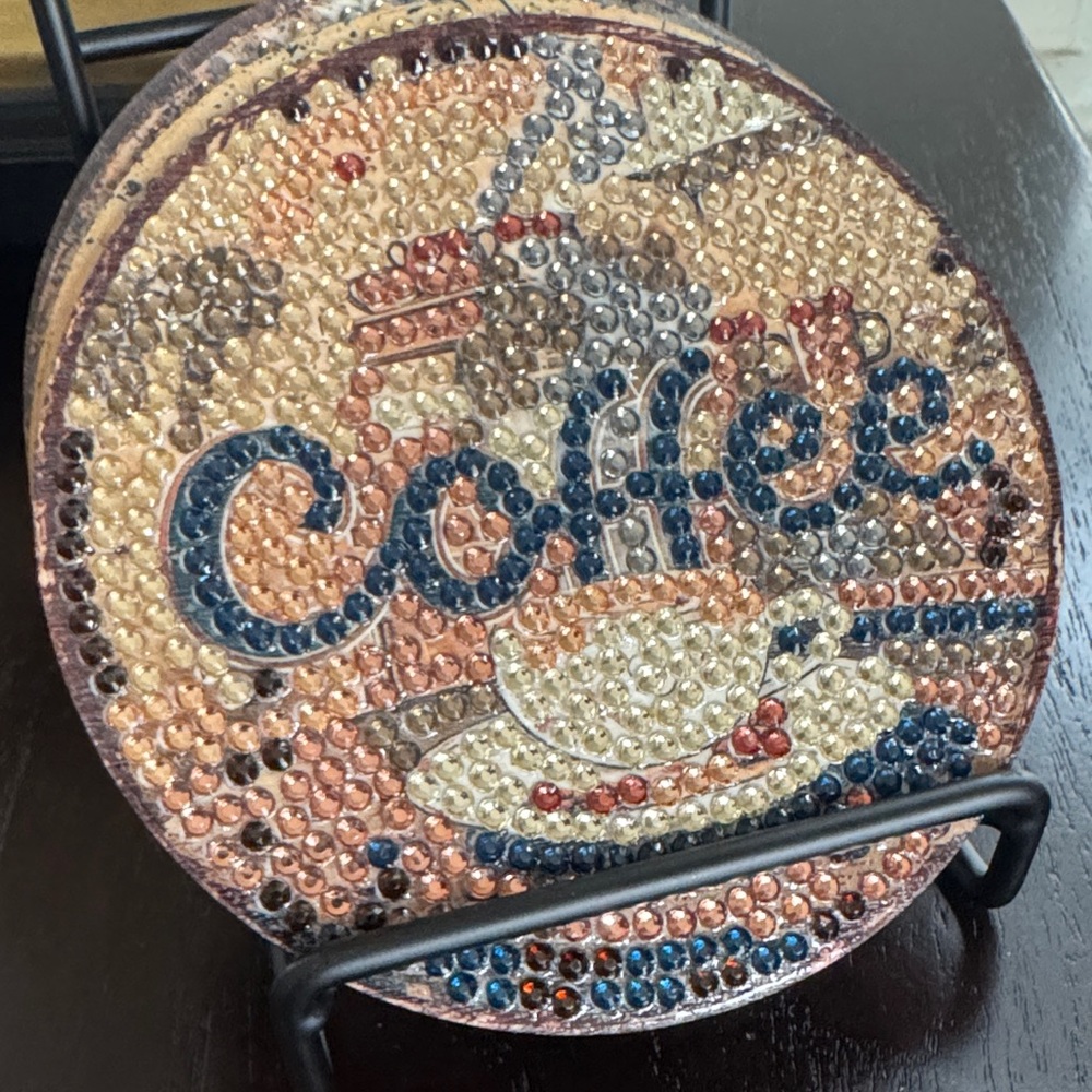Handcrafted Coffee Diamond Art Coasters – Café Style | Set of 4 Gift Ready - Picture 2 of 6